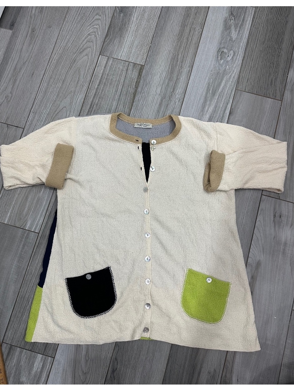 Margaret Winters Colorblock Button-Up Tunic Sweater Medium